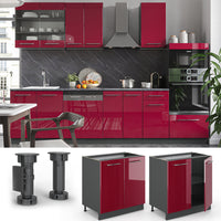 Vicco Mobile lavello cucina Rosso bordeaux lucido 80 cm con ripiano, PL Antracite