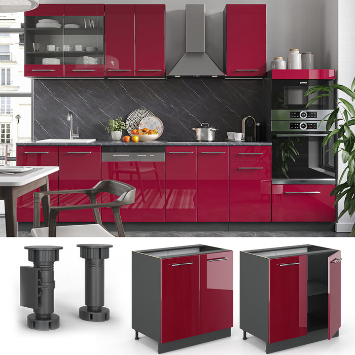 Vicco Mobile lavello cucina Rosso bordeaux lucido 80 cm con ripiano, PL Antracite