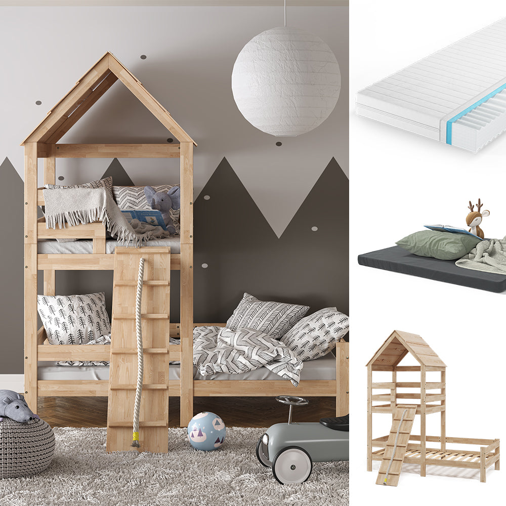 Vitalispa Letto montessori bambini Marrone 90x200 cm con 2 materassi