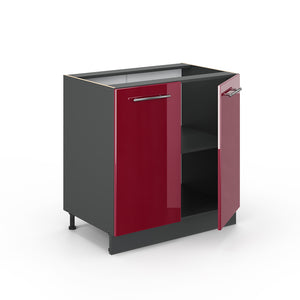 Vicco Mobile lavello cucina Rosso bordeaux lucido 80 cm con ripiano, PL Marmo
