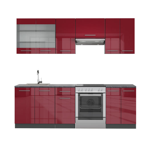 Vicco Armadi da cucina Rosso bordeaux lucido 240 cm senza piano di lavoro