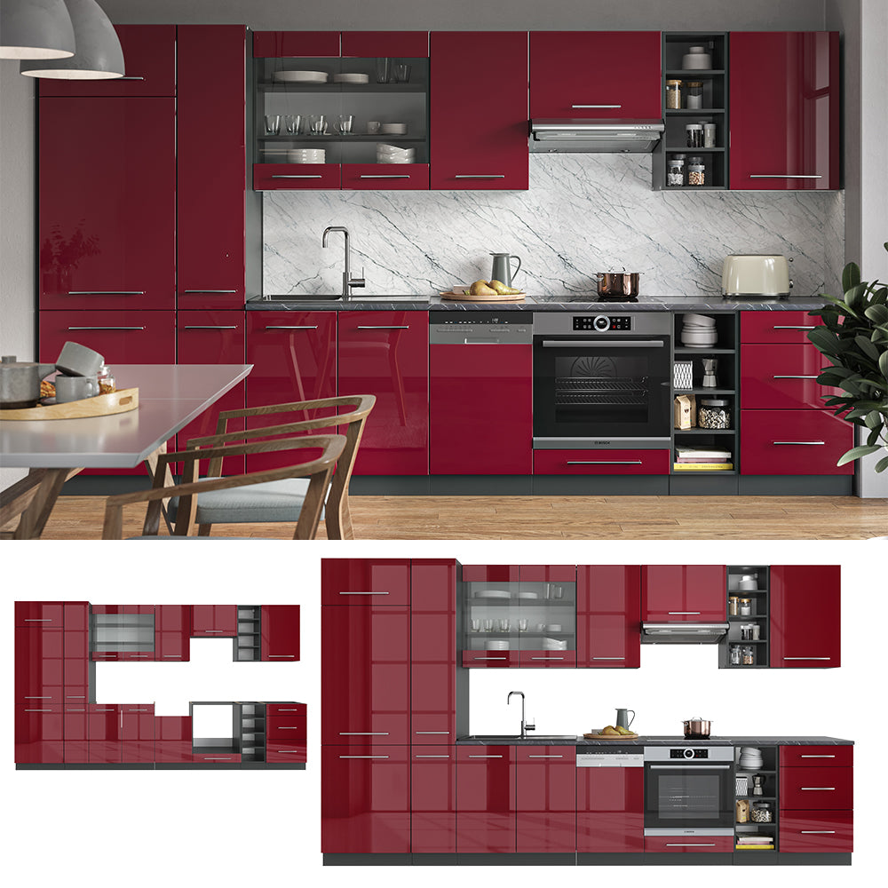 Vicco Cucina componibile Bordeaux lucido/antracite 355 cm , PL Marmo