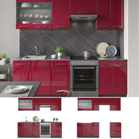 Vicco Armadi da cucina Rosso bordeaux lucido 240 cm senza piano di lavoro