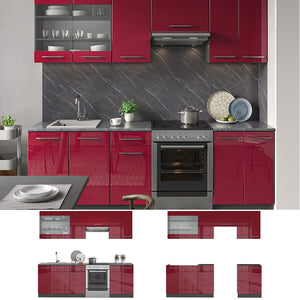 Vicco Armadi da cucina Rosso bordeaux lucido 240 cm senza piano di lavoro