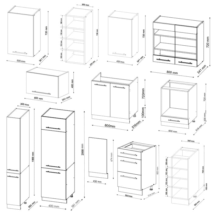 Vicco Cucina componibile Bianco lucido/oro power oak 355 cm , PL Antracite