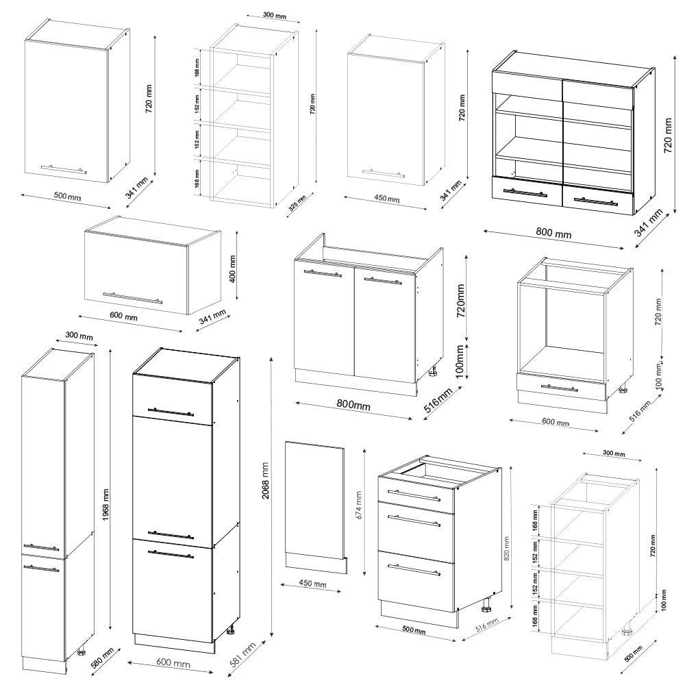 Vicco Cucina componibile Antracite casa di campagna/bianco 355 cm , PL Rovere