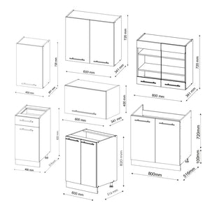 Vicco Cucina componibile Bianco lucido/antracite 240 cm senza piano di lavoro