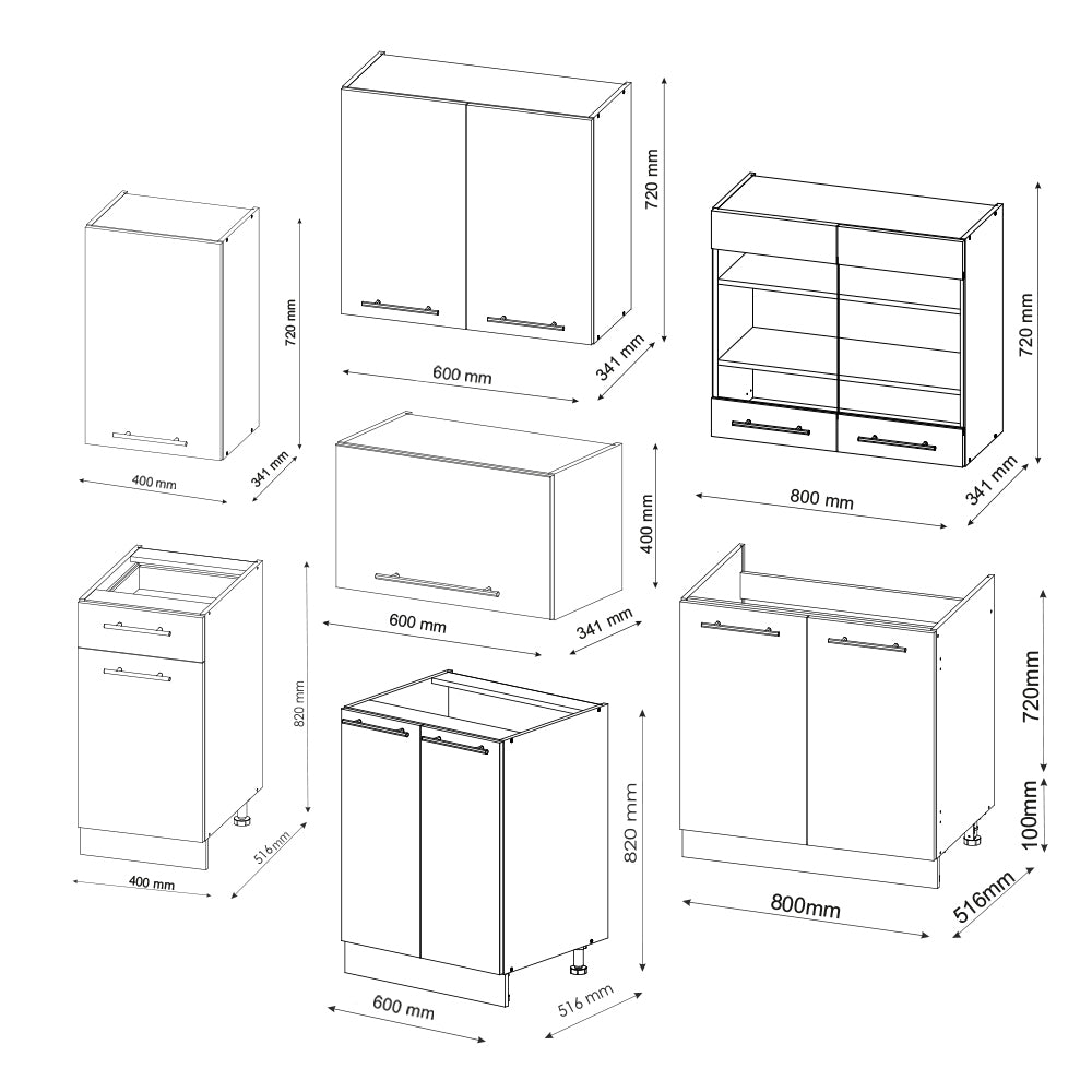 Vicco Cucina componibile Bianco lucido/antracite 240 cm , PL Marmo
