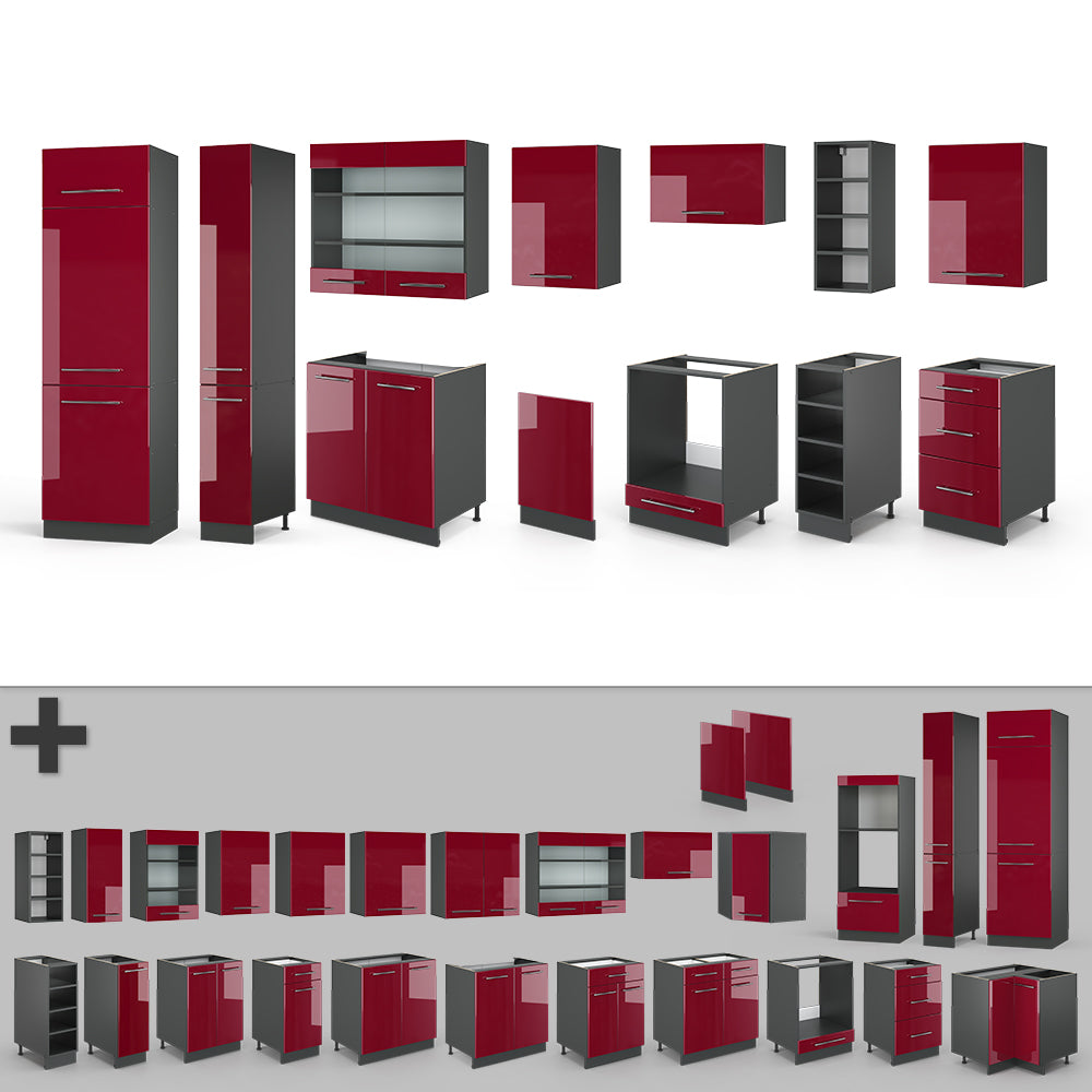 Vicco Cucina componibile Bordeaux lucido/antracite 355 cm , PL Rovere