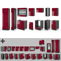 Vicco Cucina componibile Bordeaux lucido/antracite 355 cm , PL Rovere