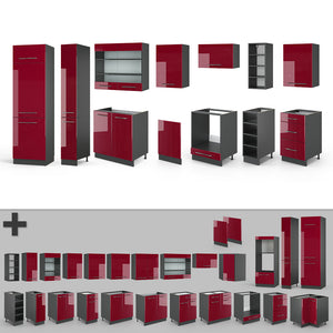 Vicco Cucina componibile Bordeaux lucido/antracite 355 cm , PL Rovere