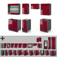 Vicco Armadi da cucina Rosso bordeaux lucido 240 cm senza piano di lavoro