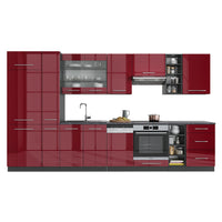 Vicco Cucina componibile Bordeaux lucido/antracite 355 cm , PL Rovere