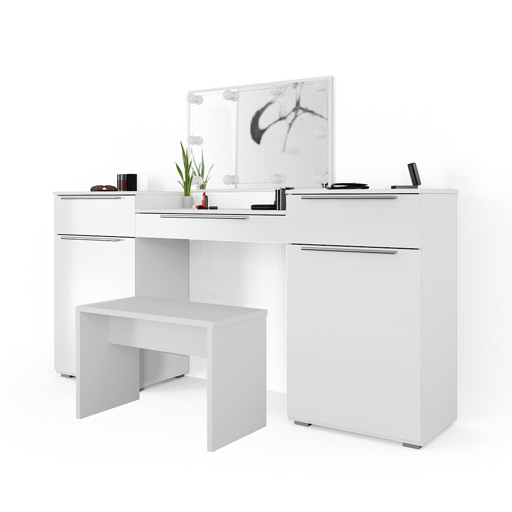 Vicco Tavolo da toeletta Bianco 190 cm con illuminazione a LED e panca