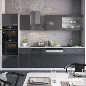 Vicco Cucina componibile Antracite lucido/bianco 300 cm con armadio alto, PL Rovere