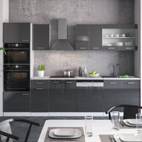 Vicco Cucina componibile Antracite lucido/bianco 300 cm con armadio alto, PL Marmo
