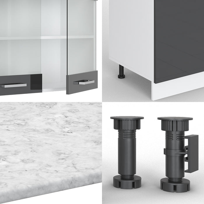 Vicco Cucina componibile Antracite lucido/bianco 300 cm con armadio alto, PL Rovere