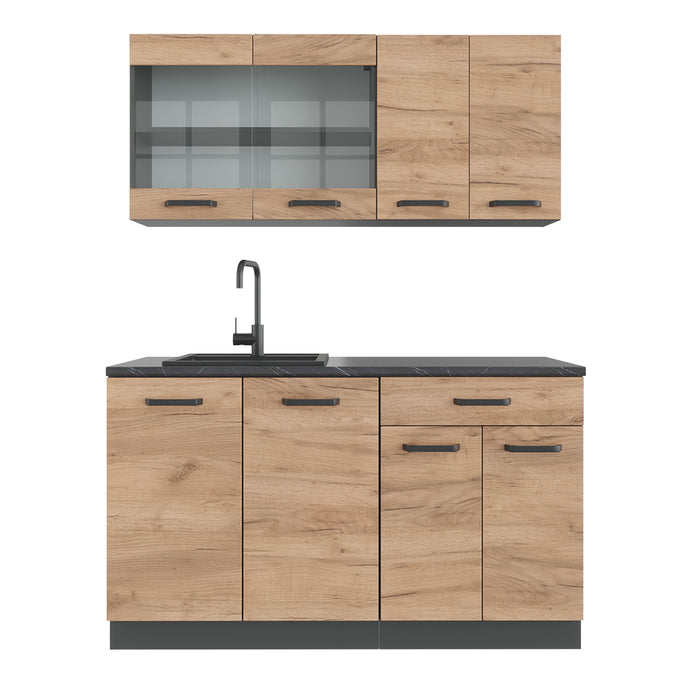 Vicco Cucina completa Quercia dorata/antracite 140 cm senza piano di lavoro