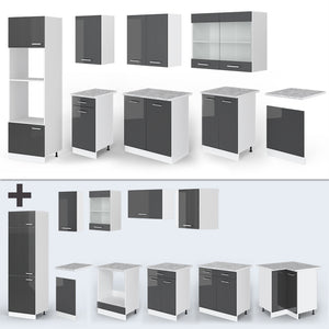 Vicco Cucina componibile Antracite lucido/bianco 300 cm con armadio alto, PL Rovere