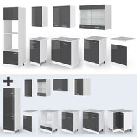 Vicco Cucina componibile Antracite lucido/bianco 300 cm con armadio alto, PL Marmo