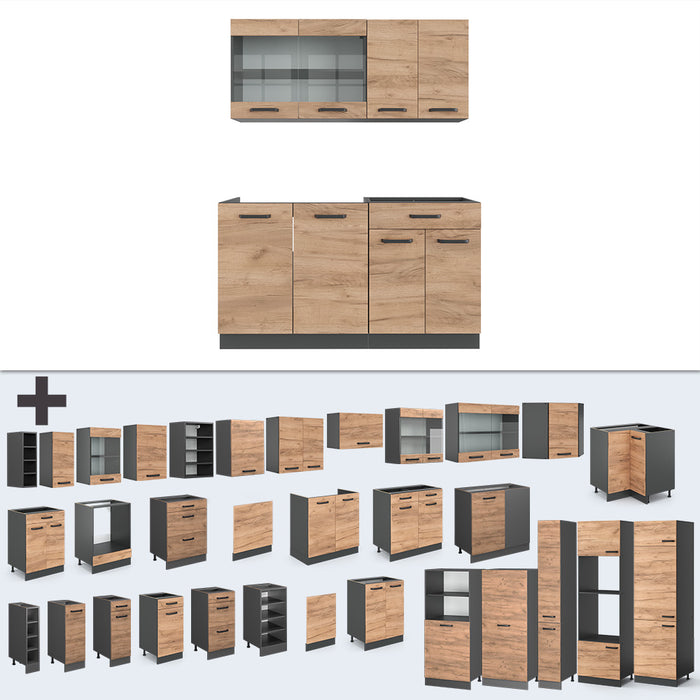 Vicco Cucina completa Quercia dorata/antracite 140 cm senza piano di lavoro