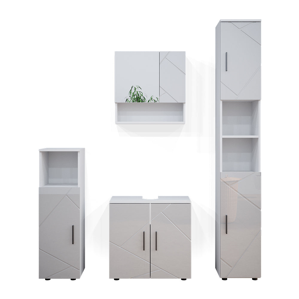 Vicco Set mobili bagno Bianco lucido 4 parti, con armadio alto