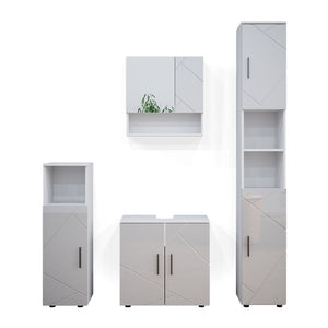 Vicco Set mobili bagno Bianco lucido 4 parti, con armadio alto