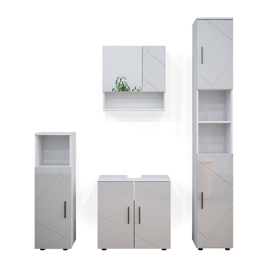 Vicco Set mobili bagno Bianco lucido 4 parti, con armadio alto