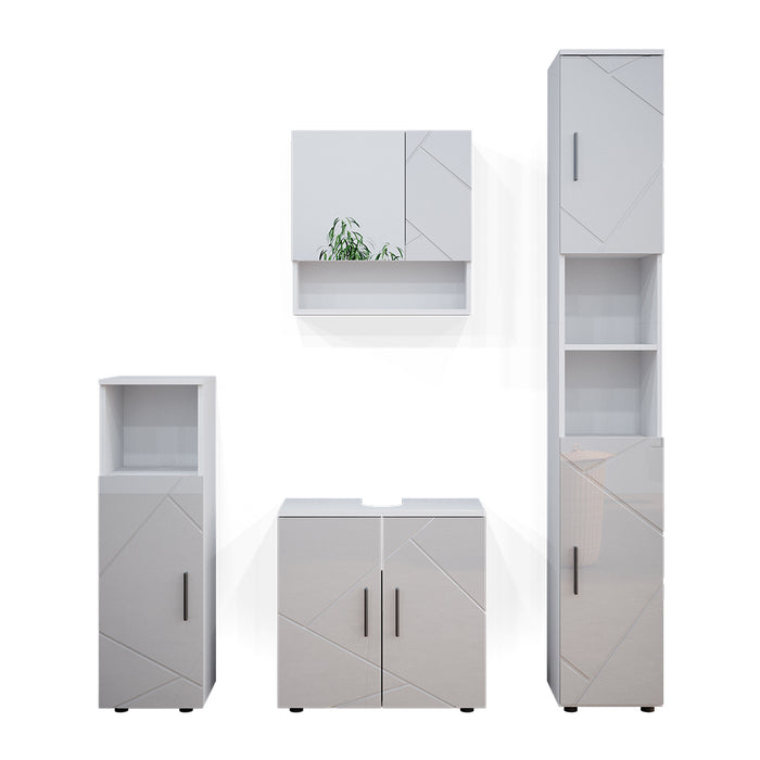 Vicco Set mobili bagno Bianco lucido 4 parti, con armadio alto