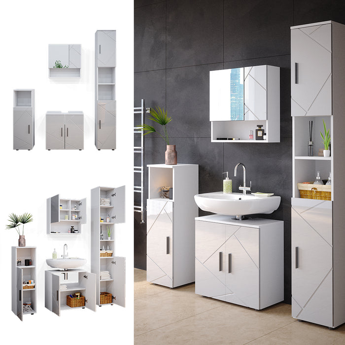 Vicco Set mobili bagno Bianco lucido 4 parti, con armadio alto
