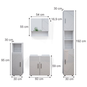 Vicco Set mobili bagno Bianco lucido 4 parti, con armadio alto