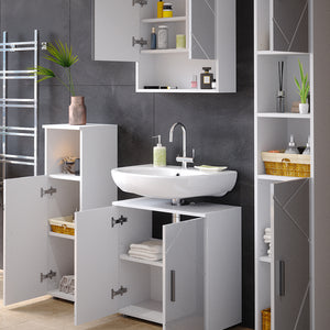 Vicco Set mobili bagno Bianco lucido 4 parti, con armadio alto