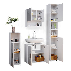 Vicco Set mobili bagno Bianco lucido 4 parti, con armadio alto