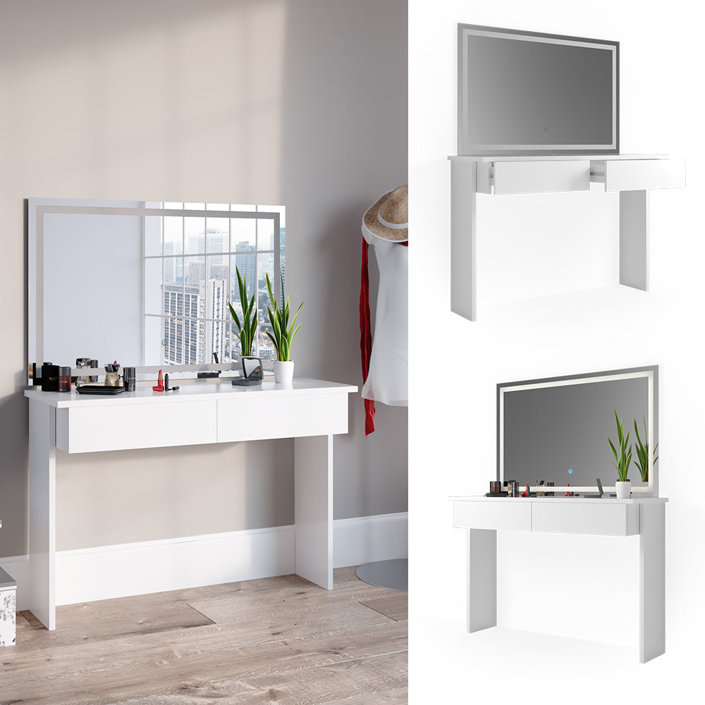 Vicco Tavolo da toeletta Bianco 120 cm con specchio a LED