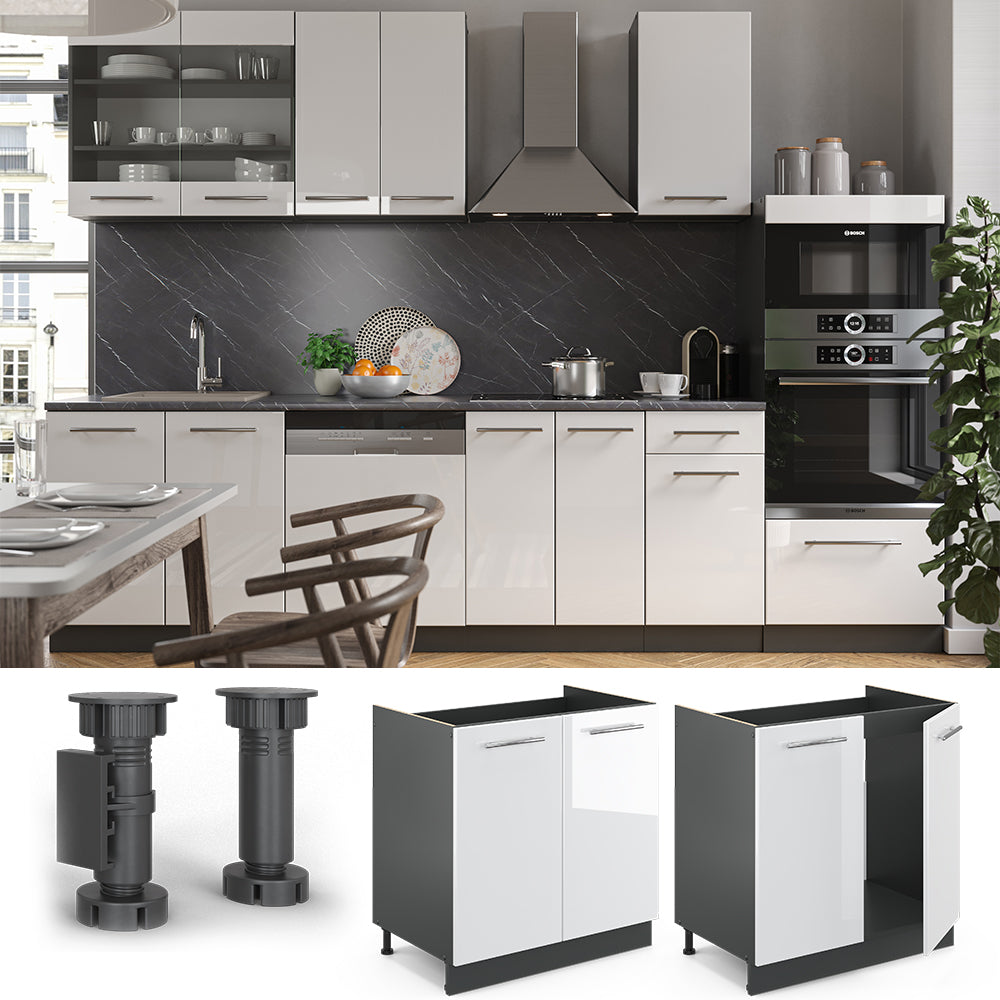 Vicco Mobile lavello cucina Bianco lucido 80 cm , PL Rovere