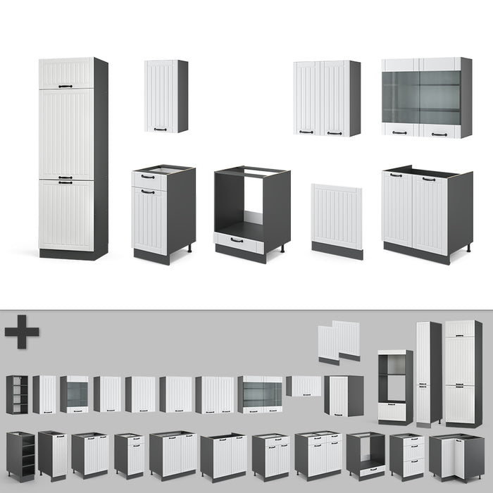 Vicco Cucina componibile Bianco casa di campagna/antracite 300 cm , PL Rovere