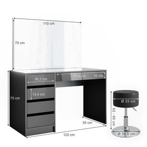 Vicco Tavolo da toeletta Antracite 55 cm con sgabello