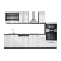 Vicco Cucina componibile Bianco lucido/antracite 300 cm con armadio alto, senza piano di lavoro