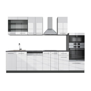 Vicco Cucina componibile Bianco lucido/antracite 300 cm con armadio alto, senza piano di lavoro