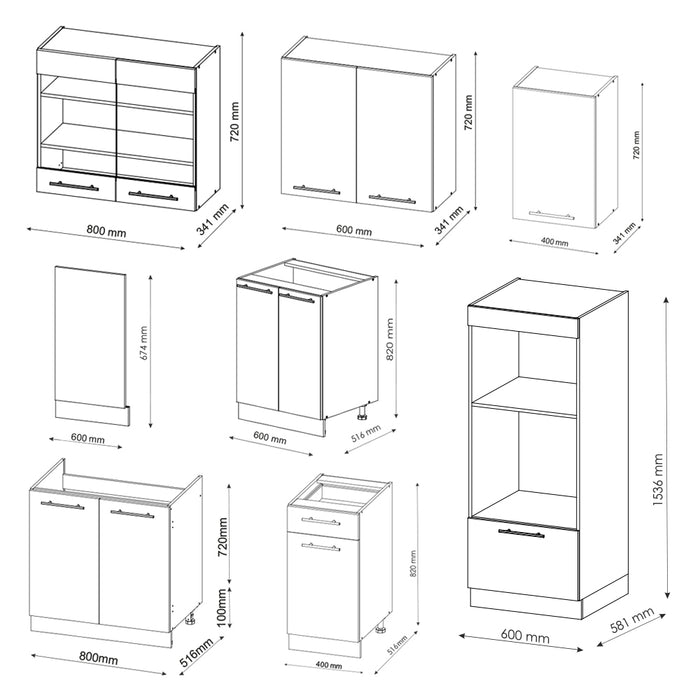 Vicco Cucina componibile Quercia verde-oro Country/oro Power 300 cm con armadio alto, PL Antracite