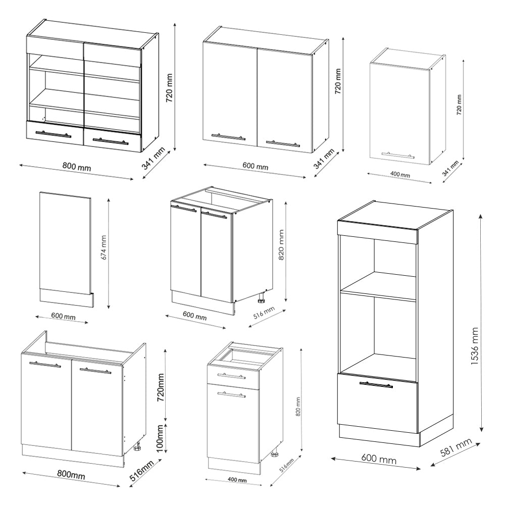 Vicco Cucina componibile Quercia verde-oro Country/oro Power 300 cm con armadio alto, PL Marmo