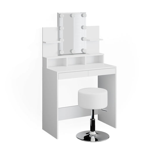 Vicco Tavolo da toeletta Bianco 80 cm con illuminazione LED e sgabello