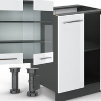 Vicco Cucina componibile Bianco lucido/antracite 300 cm con armadio alto, PL Antracite