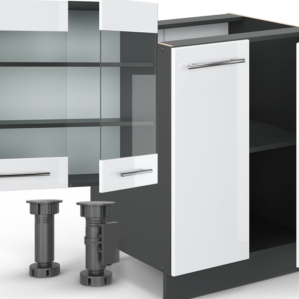 Vicco Cucina componibile Bianco lucido/antracite 300 cm con armadio alto, senza piano di lavoro