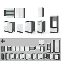 Vicco Cucina componibile Bianco lucido/antracite 300 cm con armadio alto, PL Antracite