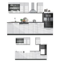 Vicco Cucina componibile Bianco lucido/antracite 300 cm con armadio alto, senza piano di lavoro