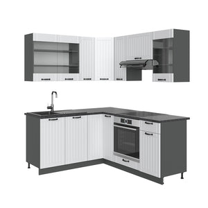 Vicco Cucina angolare completa Bianco casa di campagna/antracite 160 x 60 cm senza piano di lavoro