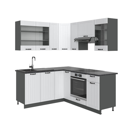 Vicco Cucina angolare completa Bianco casa di campagna/antracite 160 x 60 cm senza piano di lavoro