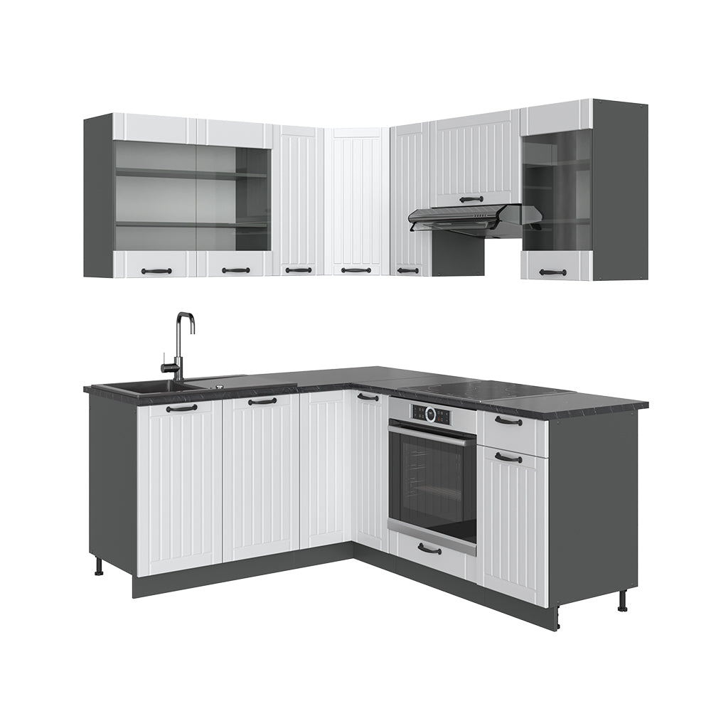 Vicco Cucina angolare completa Bianco casa di campagna/antracite 160 x 190 cm , PL Antracite