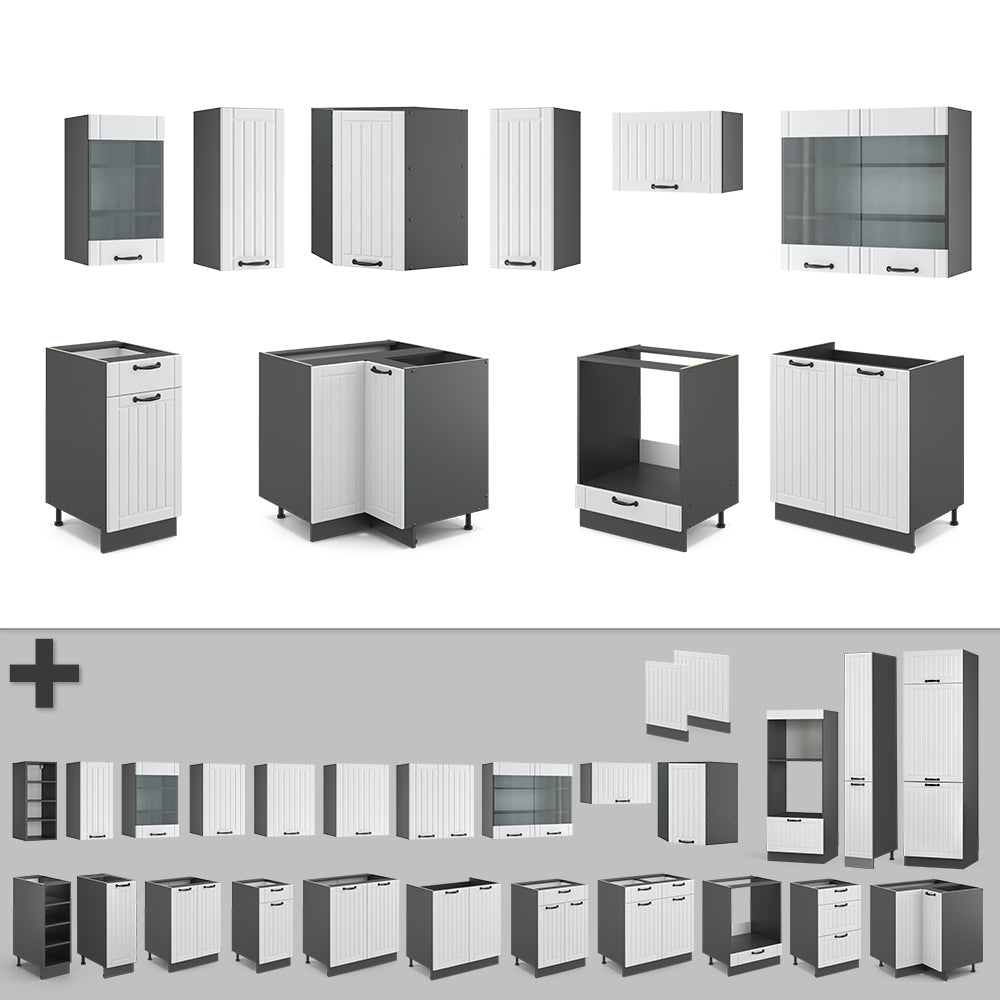 Vicco Cucina angolare completa Bianco casa di campagna/antracite 160 x 60 cm senza piano di lavoro